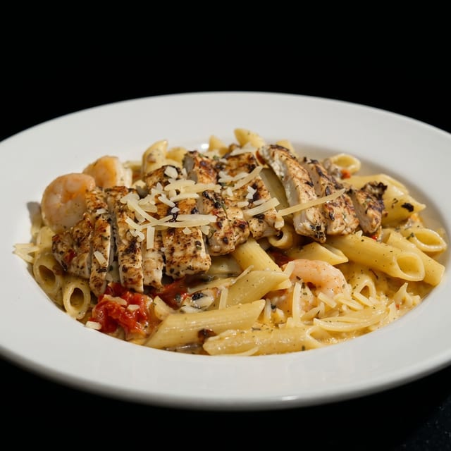Spicy Chicken & Shrimp Alfredo.